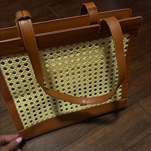 Brown and Tan Woven Tote Bag Leather Structured Handbag - NWT - Picture 1 of 4